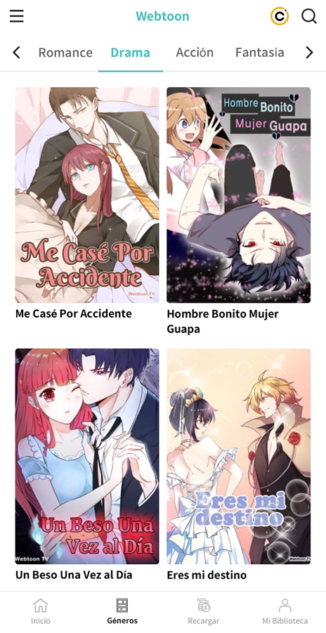 Spanish version of the AllComics Webtoon platform