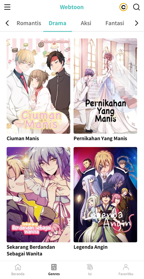 Indonesian version of the AllComics Webtoon platform